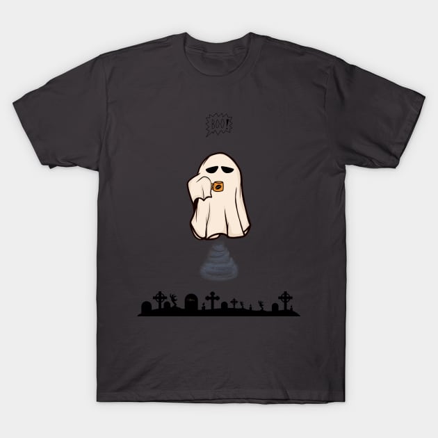 Coffee Lover Ghost Halloween T-Shirt by Funtomass